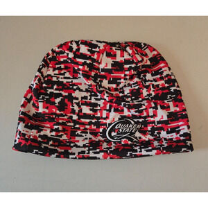 Quaker State Beanie Hat Red Black And White Geometric Fleece Lined Warm
